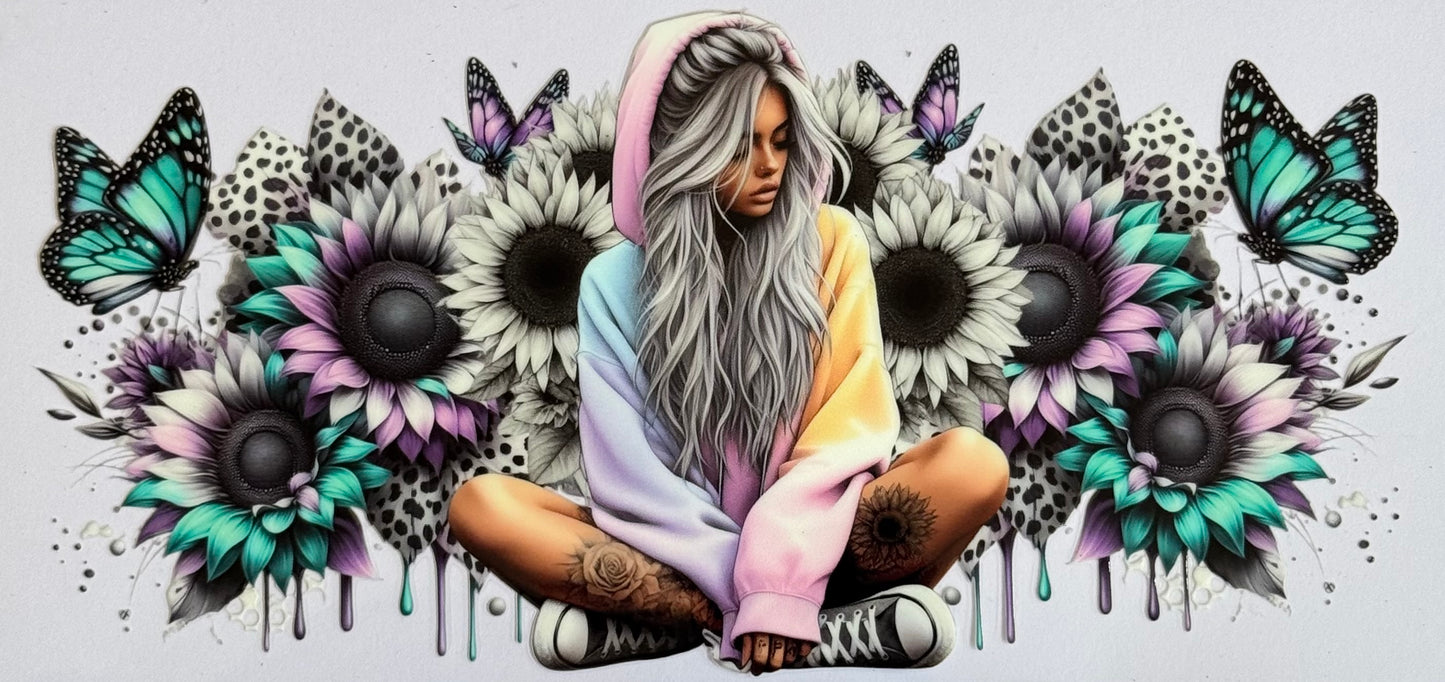 #9 Hoodie Dreams pastel sunflower butterfly hoodie girl DTF wrap 24x11cm for 16oz tumblers