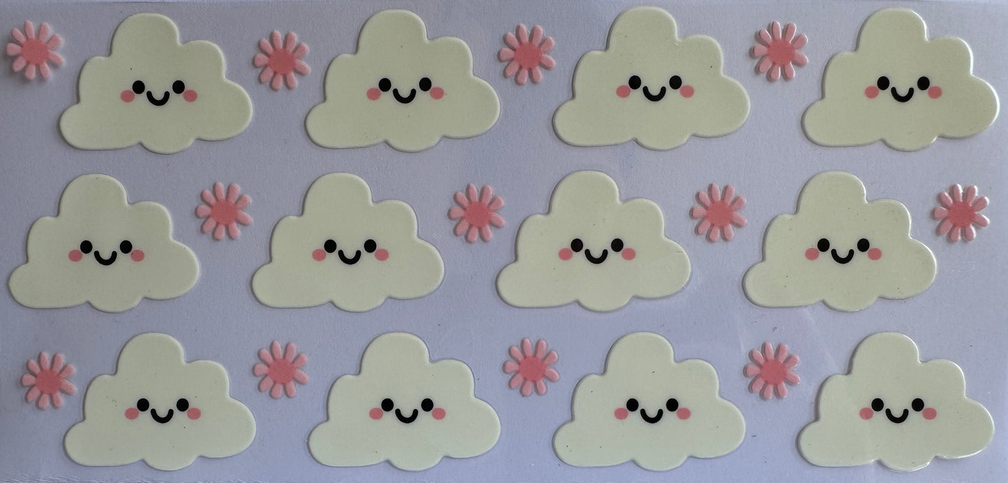 4 Happy Clouds DTF wrap 24x11cm pastel clouds and flowers for 16oz tumblers
