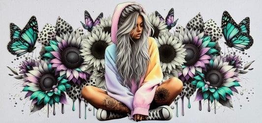 #9 Hoodie Dreams pastel sunflower butterfly hoodie girl DTF wrap 24x11cm for 16oz tumblers