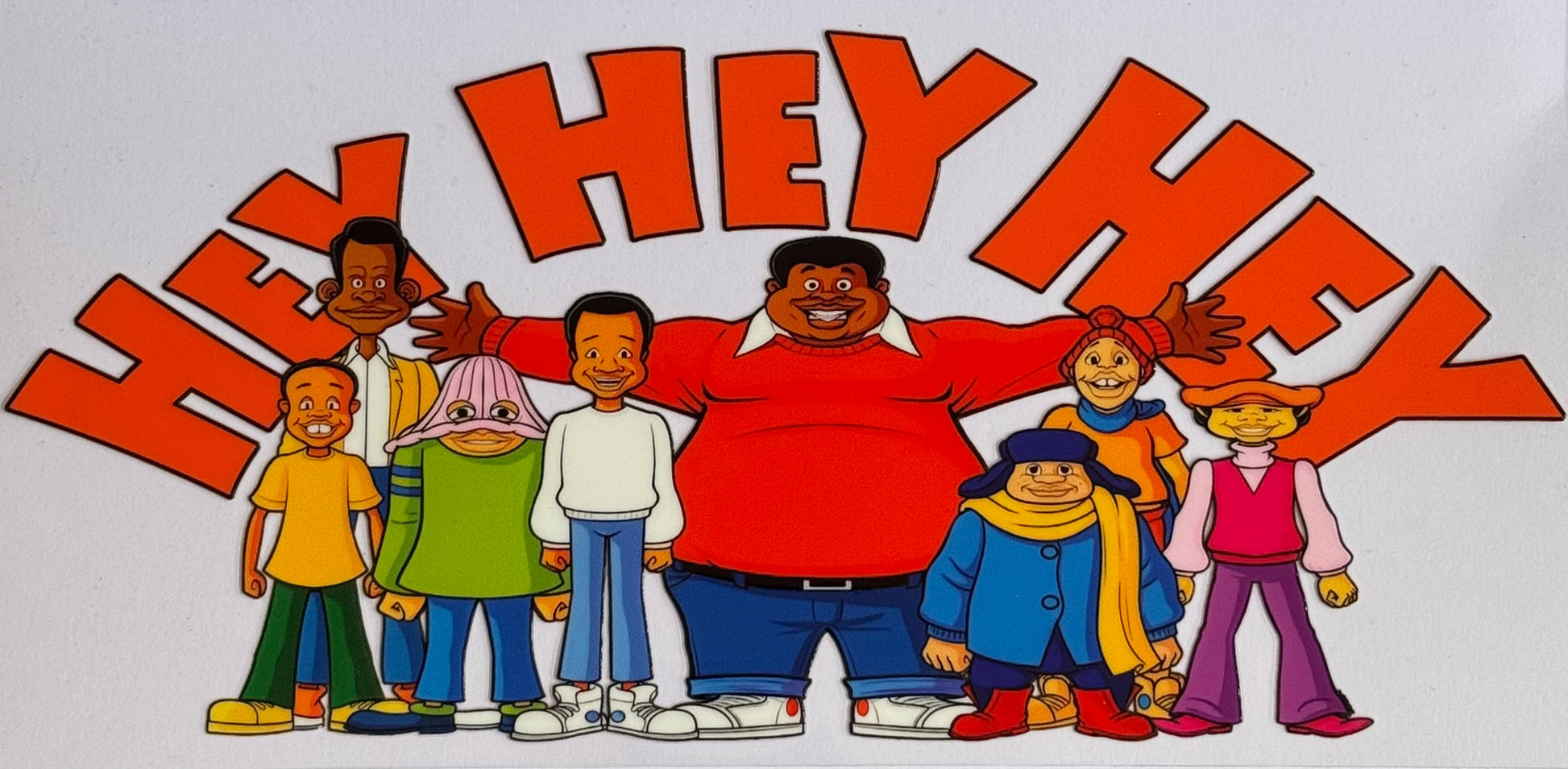 Retro Hey Hey Hey colourful cartoon DTF wrap 24x11cm for 16oz tumblers