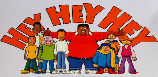 Retro Hey Hey Hey colourful cartoon DTF wrap 24x11cm for 16oz tumblers