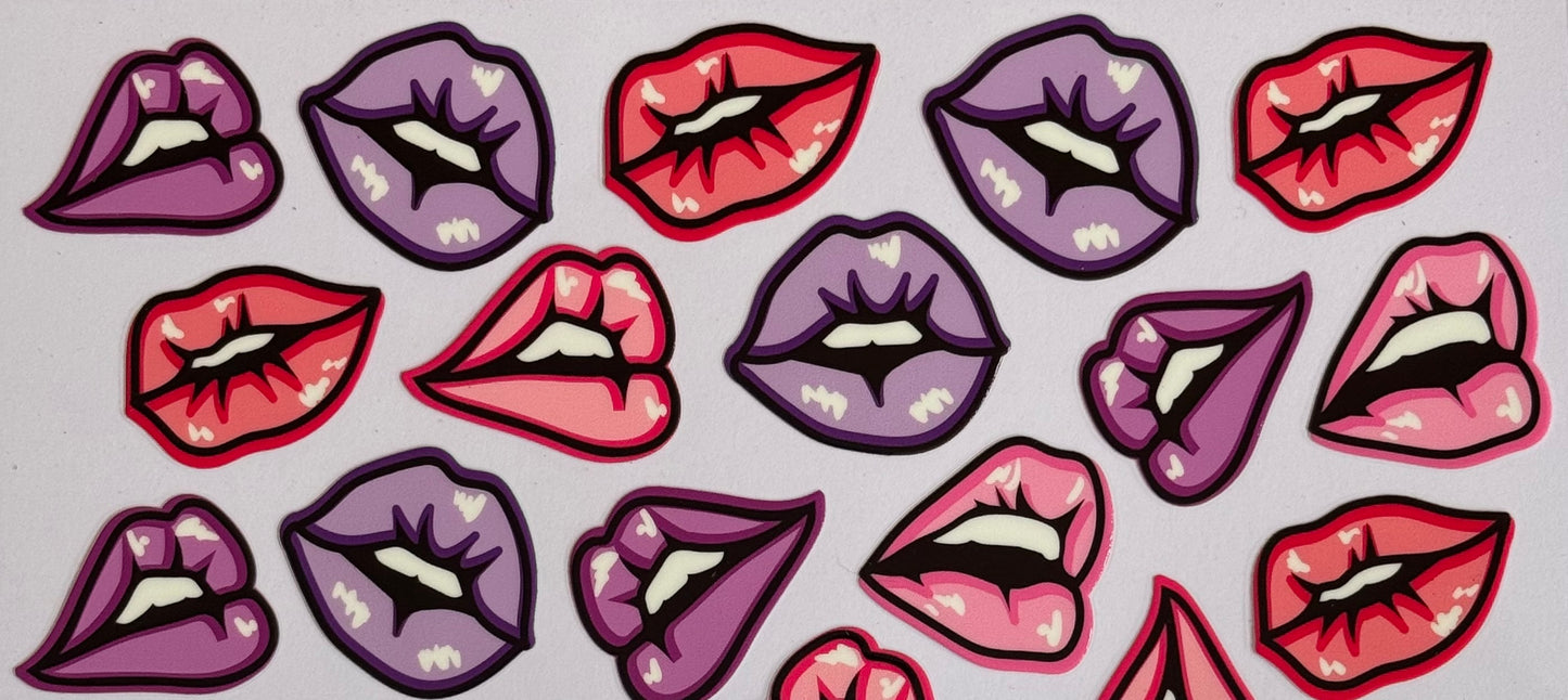#6 Sassy Lips pink purple lips pop art DTF wrap 24x11cm for 16oz tumblers