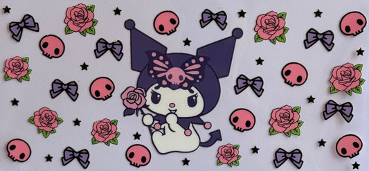Kuromi DTF wrap with roses, bows, and skulls