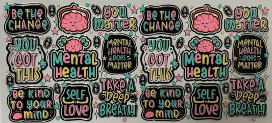 pastel wrap with mental health affirmations like “You Matter” and “Be the Change” with stars and hearts.