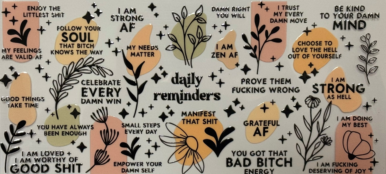 DTF wrap with colorful leaves and bold empowering affirmations