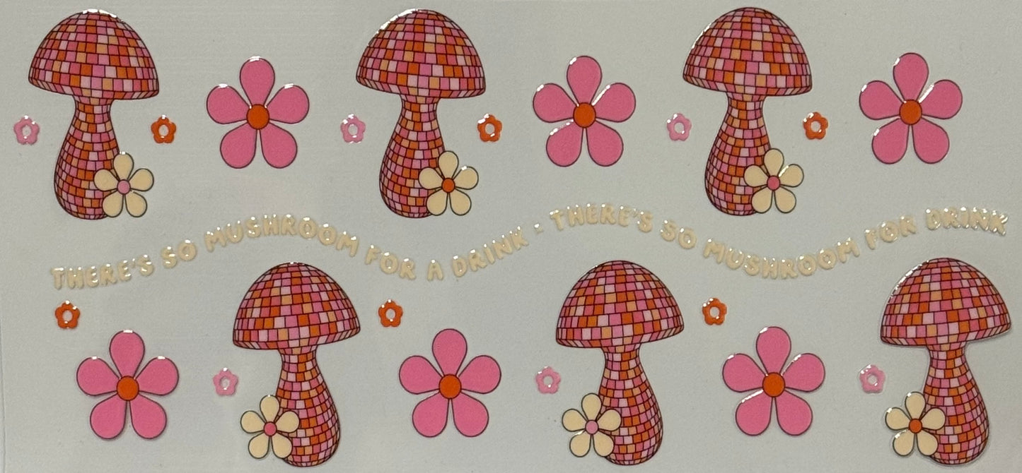 pink disco mushroom wrap with flowers and playful retro quote