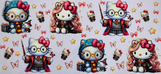 Hello Kitty DTF wrap with wizard outfits, wands, stars, and butterflies.